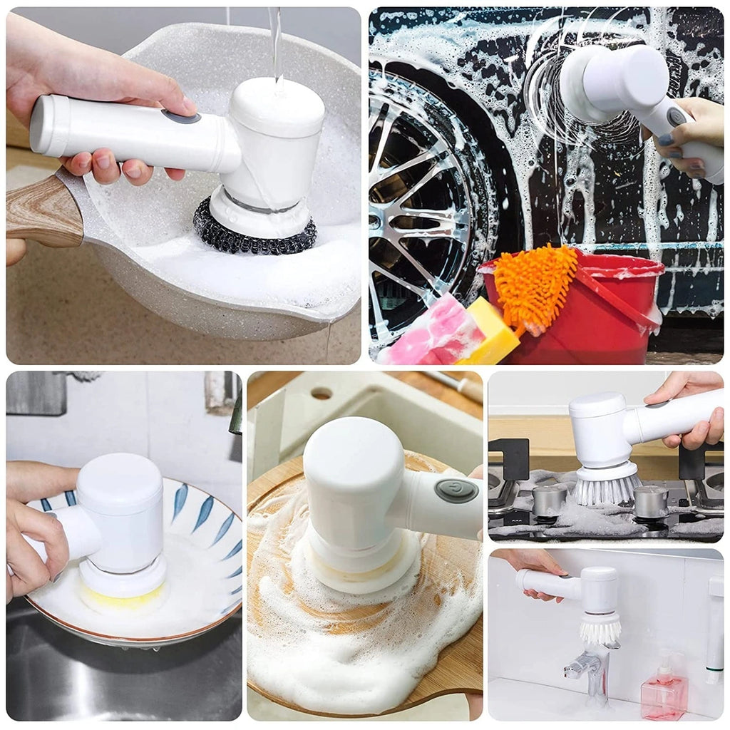 5 in 1 Magic Brush Electric Magic Brush Multifunctional Magic Brush with 5 Brush Heads Charging Cord for Home, Kitchen Tiles, Carpet Sink wash Basin Bath Shower