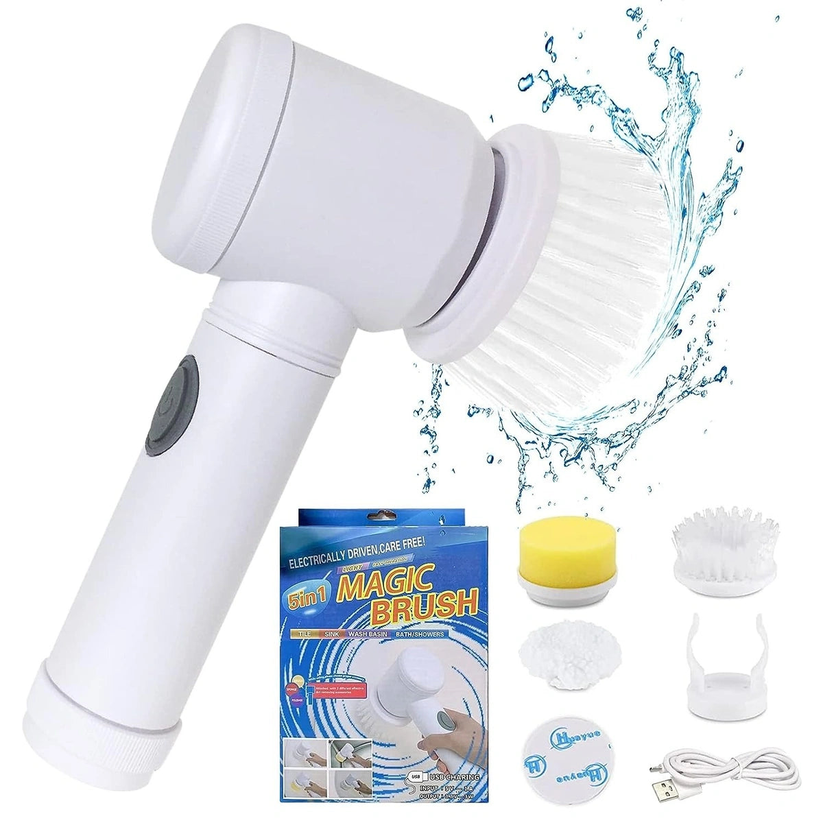 5 in 1 Magic Brush Electric Magic Brush Multifunctional Magic Brush with 5 Brush Heads Charging Cord for Home, Kitchen Tiles, Carpet Sink wash Basin Bath Shower