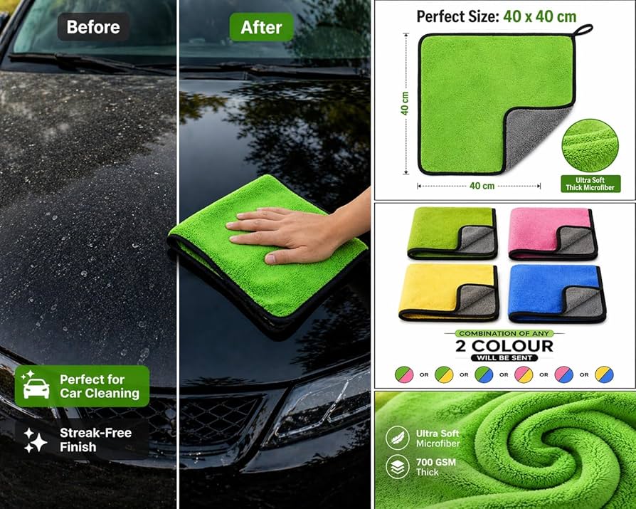 Microfiber Car Cleaning Cloth – 40x40 cm | Wet & Dry Multi-Purpose Microfiber Cloth for Car, Home & Surface Cleaning