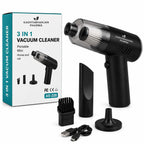 2-in-1 Portable Mini Vacuum Cleaner & Blower – Cordless Handheld Device for Car & Home | Black, Rechargeable with 3 Attachments for Wet & Dry Cleaning