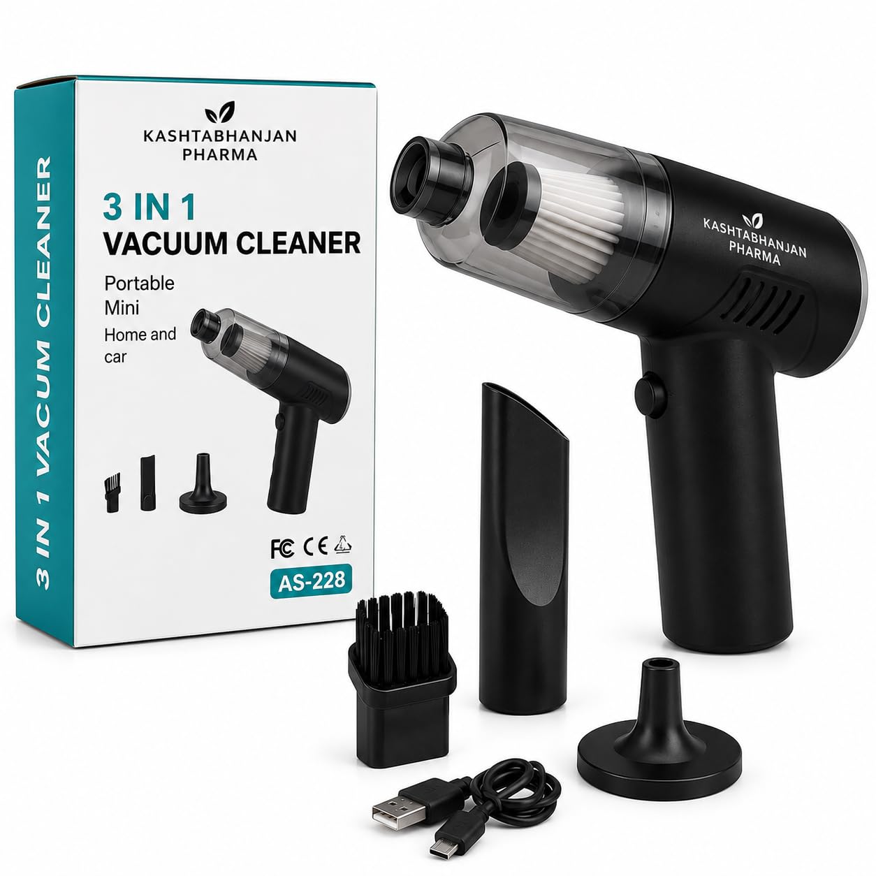 2-in-1 Portable Mini Vacuum Cleaner & Blower – Cordless Handheld Device for Car & Home | Black, Rechargeable with 3 Attachments for Wet & Dry Cleaning