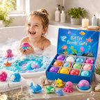 Bath Bombs Gift Set for Kids – 12 Colorful Ocean-Themed Fizzing Bath Bombs with Surprise Toy Inside | Moisturizing Foam for Soft Skin & Fun Bath Time Treats