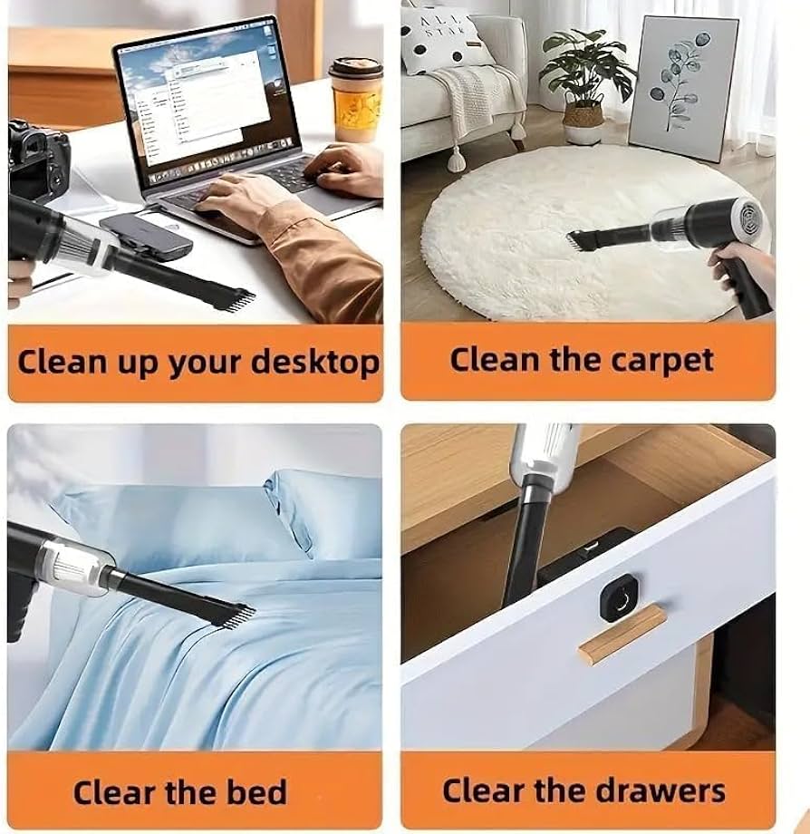 2-in-1 Portable Mini Vacuum Cleaner & Blower – Cordless Handheld Device for Car & Home | Black, Rechargeable with 3 Attachments for Wet & Dry Cleaning