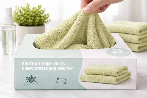 20PCS Disposable Microfiber Cleaning Cloths – Soft, Reusable Kitchen Towels in Tissue-Box Dispenser | Multi-Purpose Absorbent Rags for Household, Dishes, Hands & Surfaces
