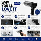 2-in-1 Portable Mini Vacuum Cleaner & Blower – Cordless Handheld Device for Car & Home | Black, Rechargeable with 3 Attachments for Wet & Dry Cleaning