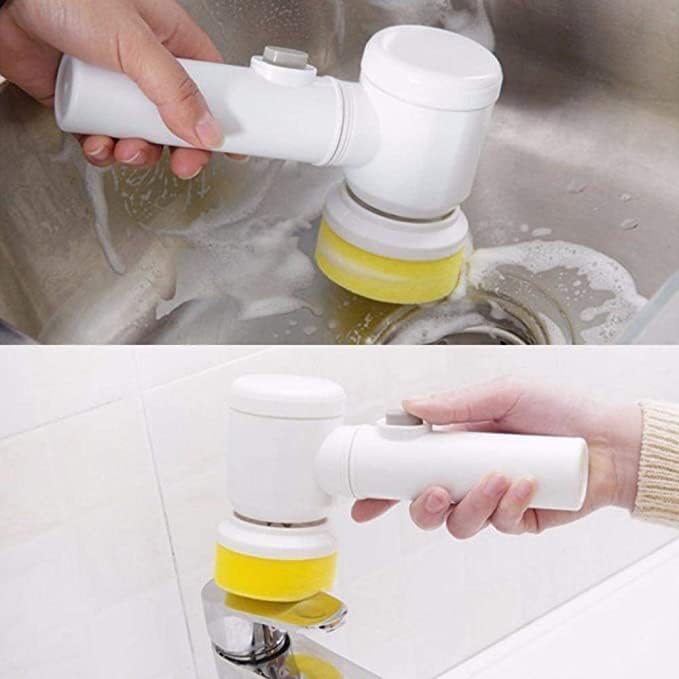 5 in 1 Magic Brush Electric Magic Brush Multifunctional Magic Brush with 5 Brush Heads Charging Cord for Home, Kitchen Tiles, Carpet Sink wash Basin Bath Shower