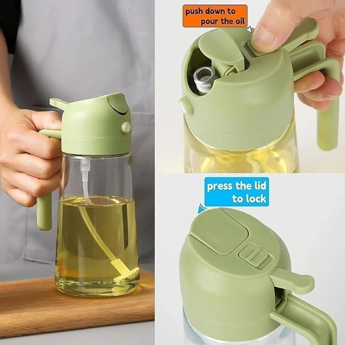2-in-1 Oil Sprayer and Dispenser Bottle Glass Oil Spray Bottle for Kitchen, Air Fryer, Cooking, BBQ, Salad & Roasting (500ml)