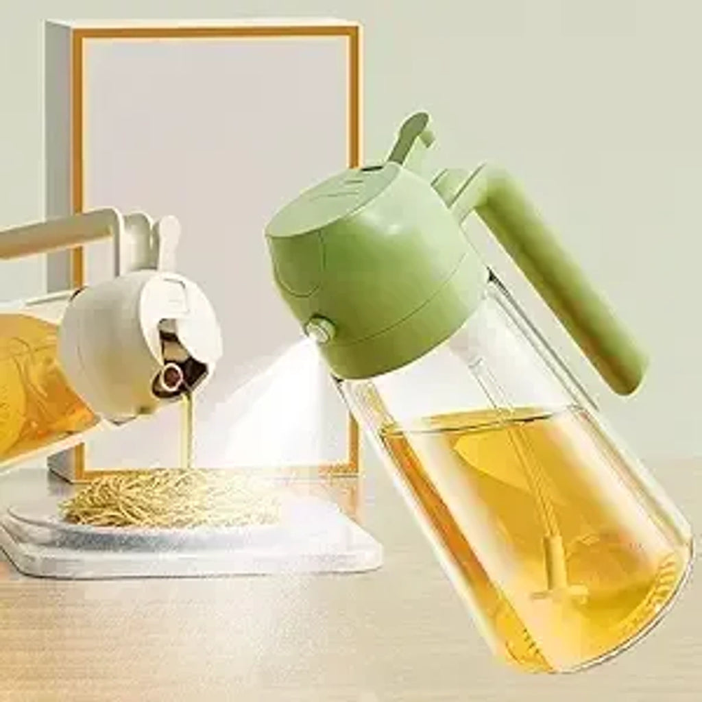 2-in-1 Oil Sprayer and Dispenser Bottle Glass Oil Spray Bottle for Kitchen, Air Fryer, Cooking, BBQ, Salad & Roasting (500ml)