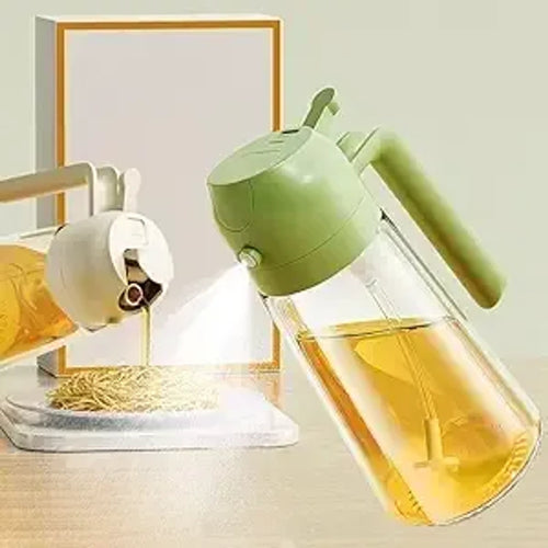 2-in-1 Oil Sprayer and Dispenser Bottle Glass Oil Spray Bottle for Kitchen, Air Fryer, Cooking, BBQ, Salad & Roasting (500ml)