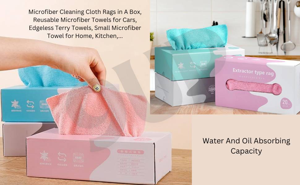 20PCS Disposable Microfiber Cleaning Cloths – Soft, Reusable Kitchen Towels in Tissue-Box Dispenser | Multi-Purpose Absorbent Rags for Household, Dishes, Hands & Surfaces