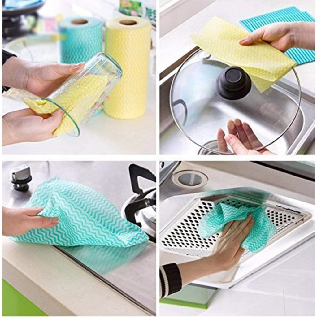 MasteelfCA Roll of 50pcs Disposable Nonstick Wiping Rags House Cleaning Cloth Kitchen Dish Dishcloth (Random Color)
