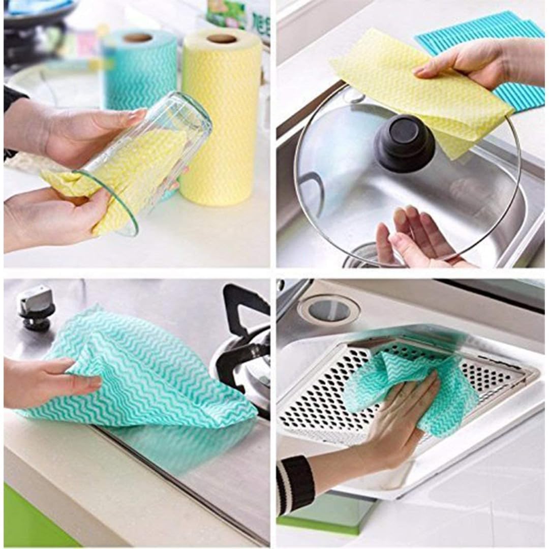 MasteelfCA Roll of 50pcs Disposable Nonstick Wiping Rags House Cleaning Cloth Kitchen Dish Dishcloth (Random Color)