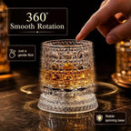 Luxury Rotating Whiskey Glass | Crystal Cut Spinning Whisky Glass with LED Light Coaster | Premium Barware Gift for Men & Whiskey Enthusiasts (Pack of 1)