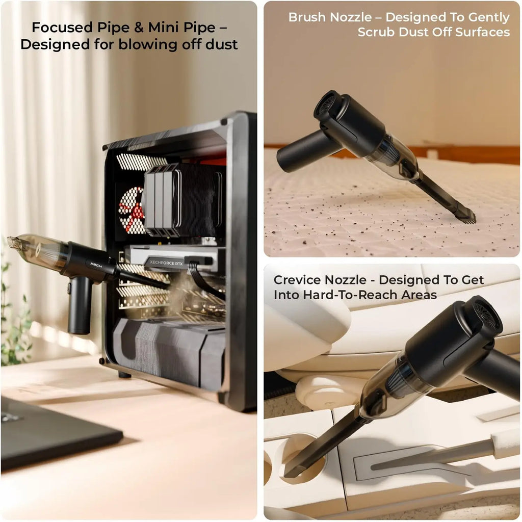 2-in-1 Portable Mini Vacuum Cleaner & Blower – Cordless Handheld Device for Car & Home | Black, Rechargeable with 3 Attachments for Wet & Dry Cleaning