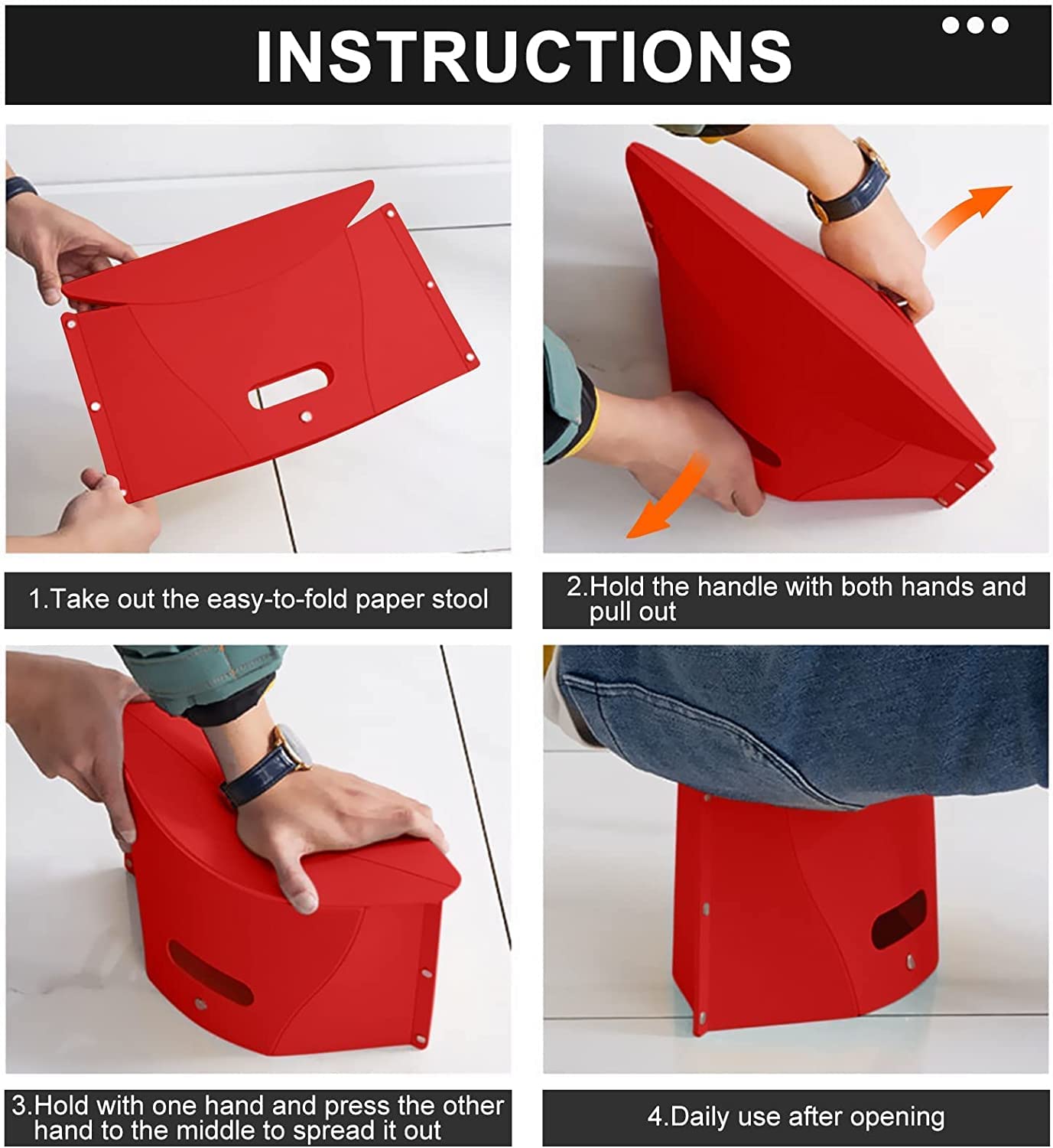Sturdy & Lite Weight for Train Subway Camping Portable Folding Plastic Paper Stool for Hiking Fishing Opens Easily, Easy to Carry (Pack of 1, Red)