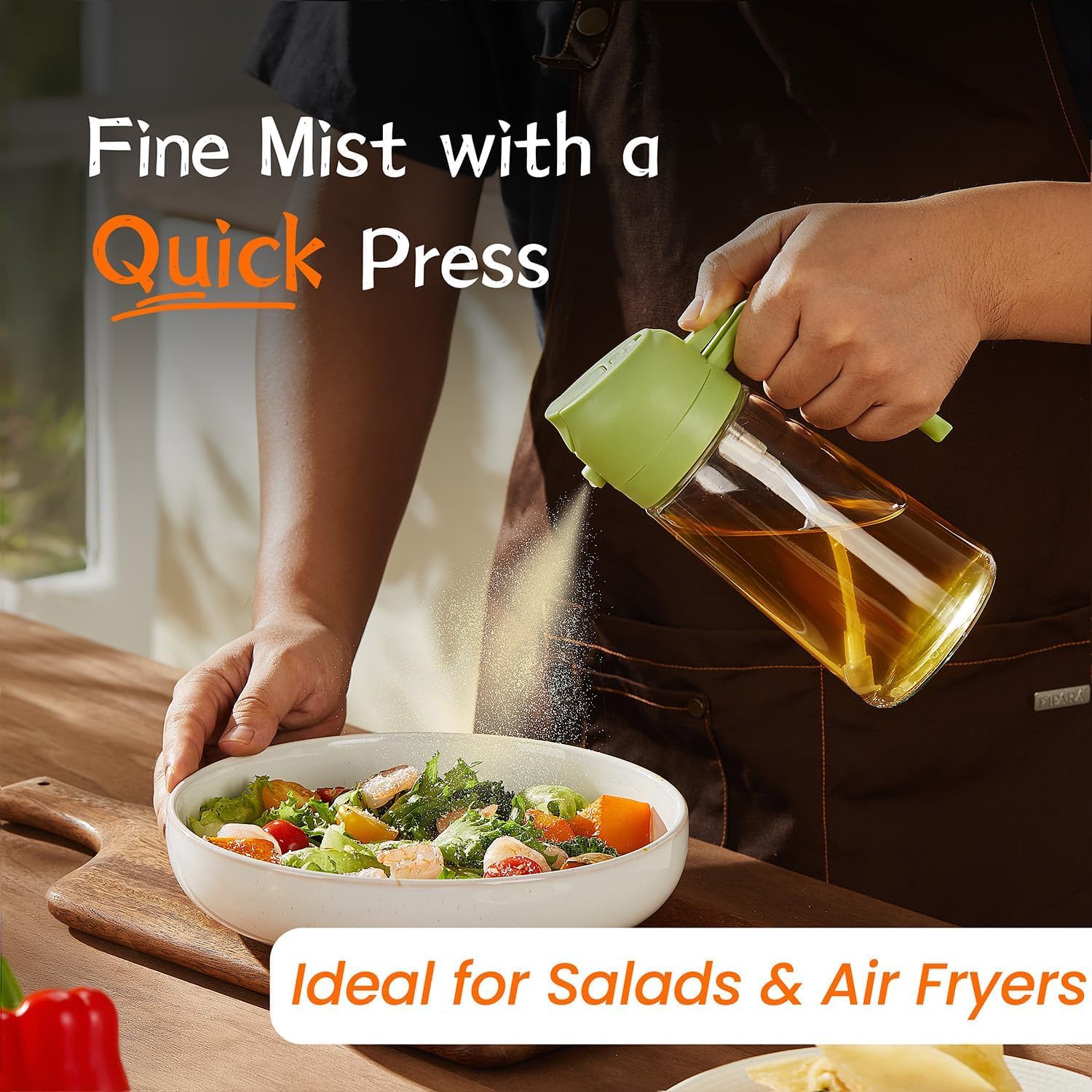 2-in-1 Oil Sprayer and Dispenser Bottle Glass Oil Spray Bottle for Kitchen, Air Fryer, Cooking, BBQ, Salad & Roasting (500ml)