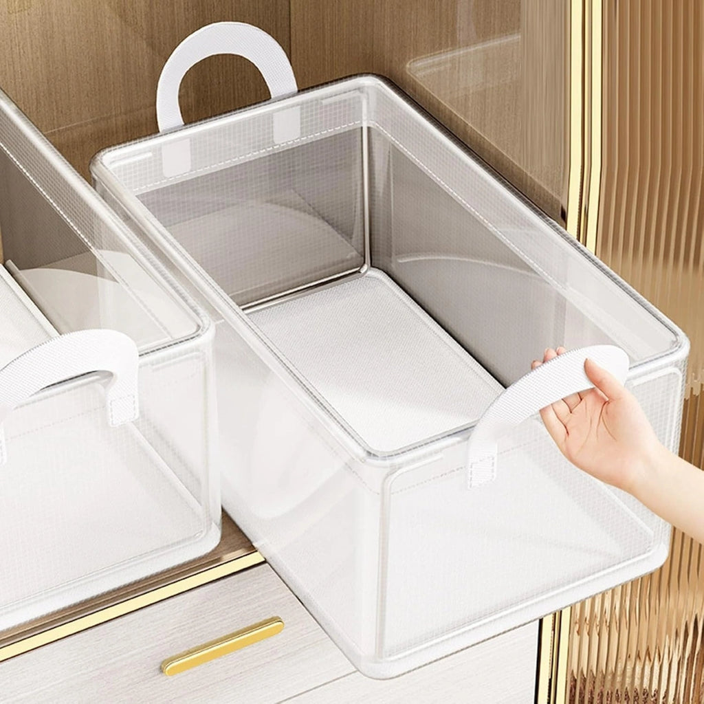 KANUPRIYA PVC Transparent Clothes Organizer Storage BoxSteel Frame Wardrobe OrganizerFoldable Clothes StorageTransparent Clothes Storage Box (26L PVC WHITE) Pack Of 1