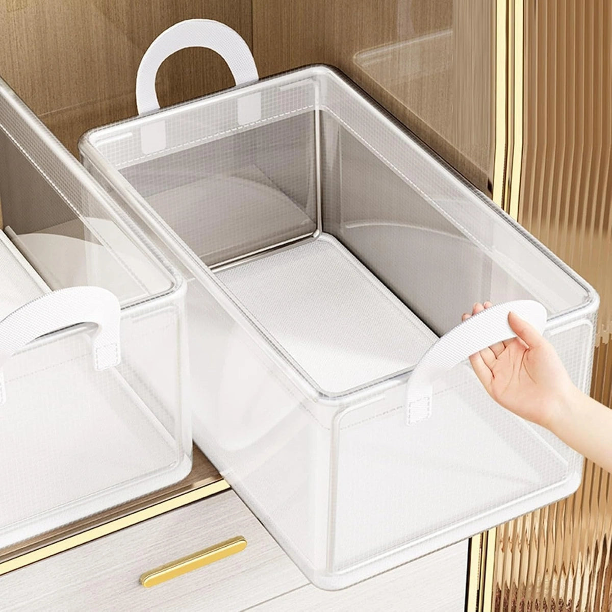 KANUPRIYA PVC Transparent Clothes Organizer Storage BoxSteel Frame Wardrobe OrganizerFoldable Clothes StorageTransparent Clothes Storage Box (26L PVC WHITE) Pack Of 1