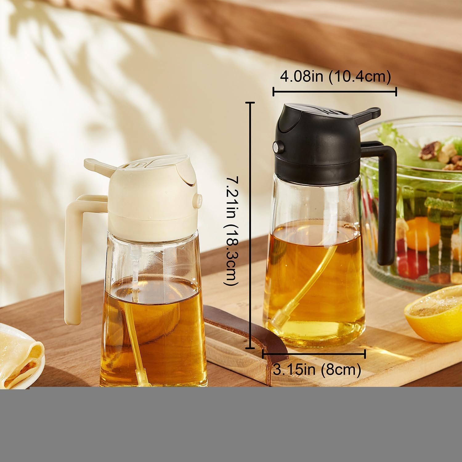 2-in-1 Oil Sprayer and Dispenser Bottle Glass Oil Spray Bottle for Kitchen, Air Fryer, Cooking, BBQ, Salad & Roasting (500ml)