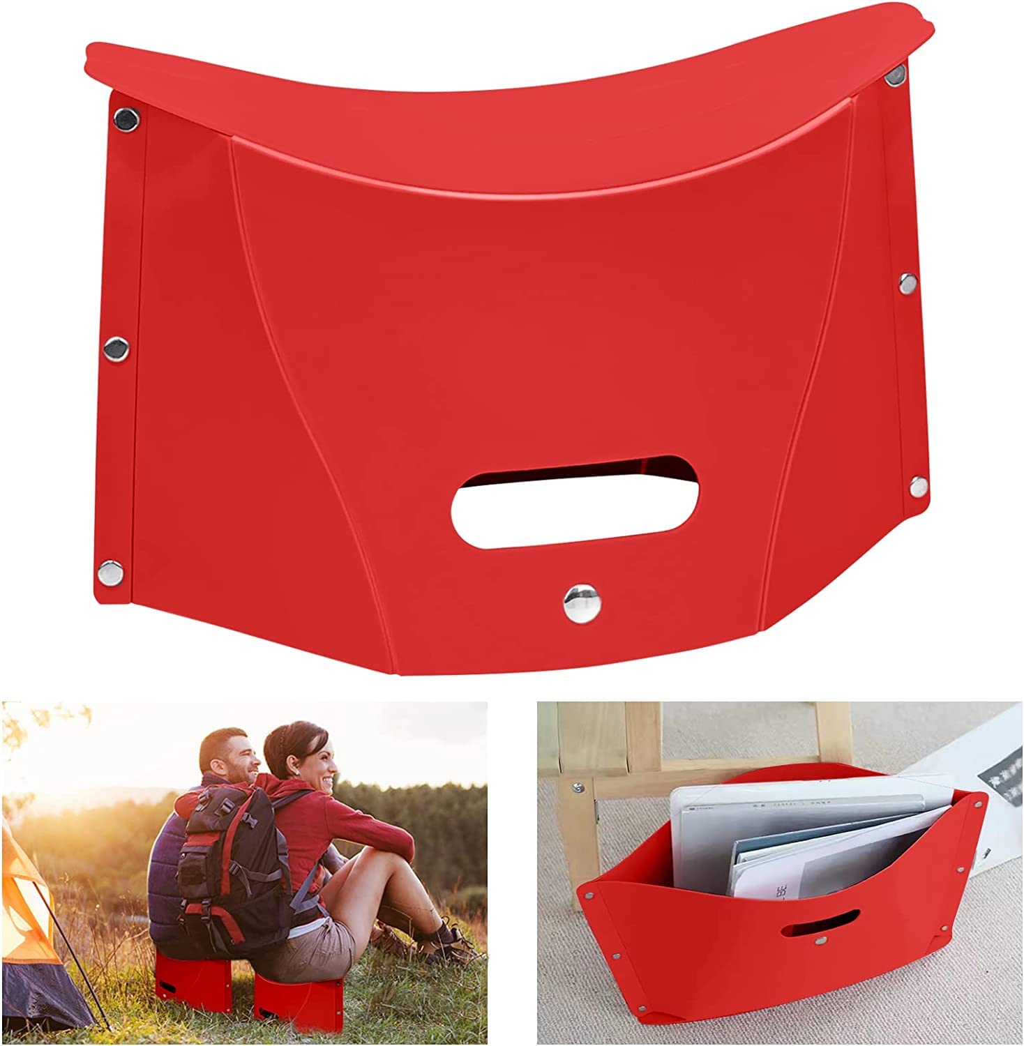Sturdy & Lite Weight for Train Subway Camping Portable Folding Plastic Paper Stool for Hiking Fishing Opens Easily, Easy to Carry (Pack of 1, Red)