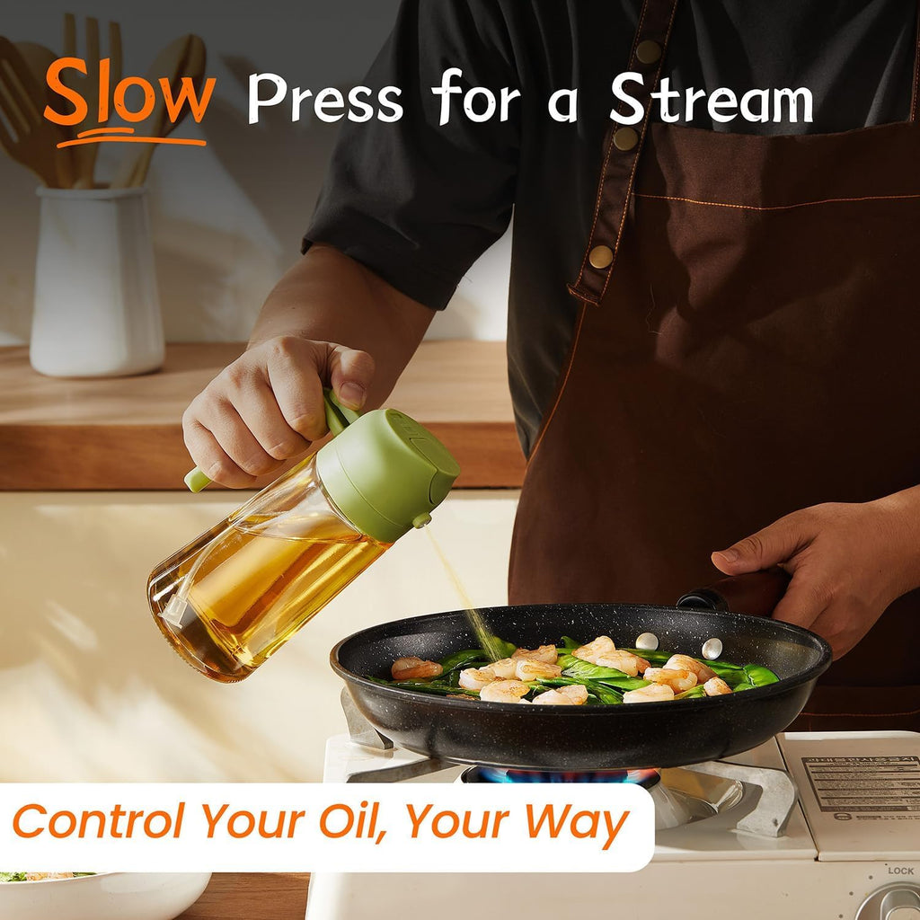 2-in-1 Oil Sprayer and Dispenser Bottle Glass Oil Spray Bottle for Kitchen, Air Fryer, Cooking, BBQ, Salad & Roasting (500ml)