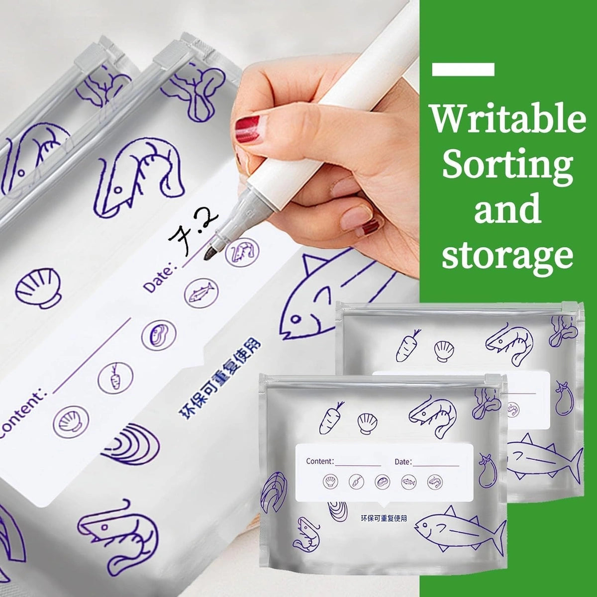 Pack of 10 Reusable Sealed Aluminum Foil Fresh-Keeping Bag,Frozen Meat for Long-Lasting Freshness, Suitable for Kitchen Vegetable, Fruit, Sandwich Refrigerated Bags