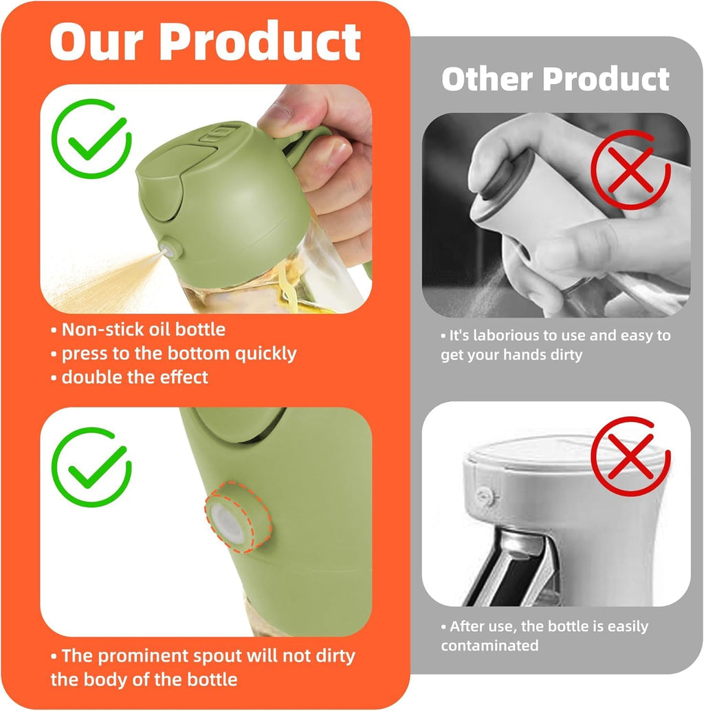 2-in-1 Oil Sprayer and Dispenser Bottle Glass Oil Spray Bottle for Kitchen, Air Fryer, Cooking, BBQ, Salad & Roasting (500ml)