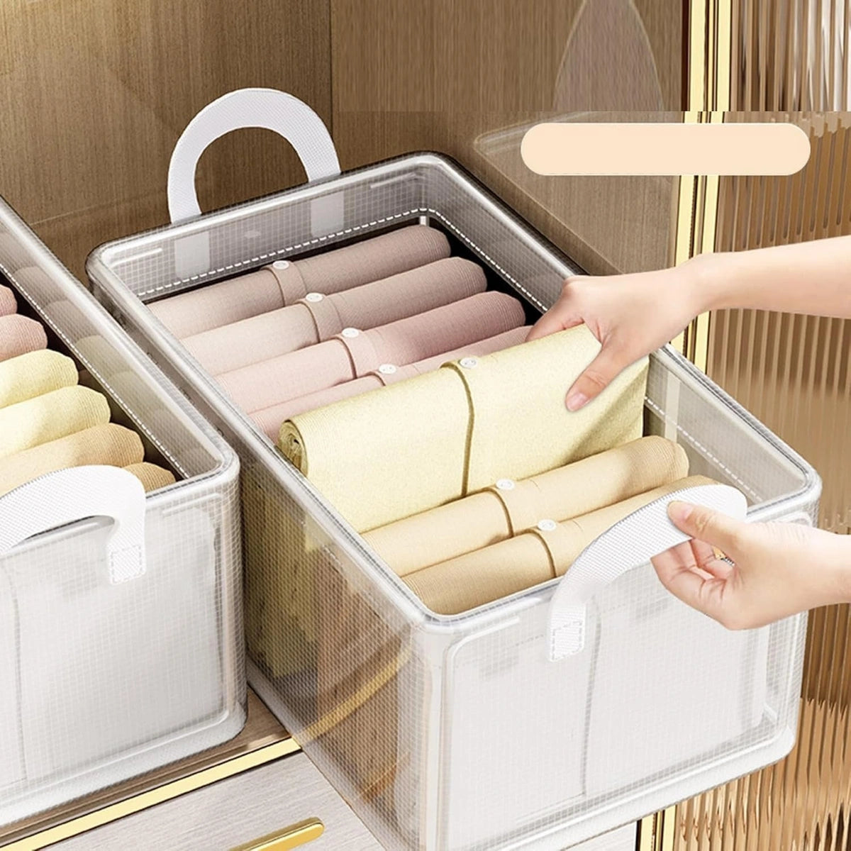 KANUPRIYA PVC Transparent Clothes Organizer Storage BoxSteel Frame Wardrobe OrganizerFoldable Clothes StorageTransparent Clothes Storage Box (26L PVC WHITE) Pack Of 1