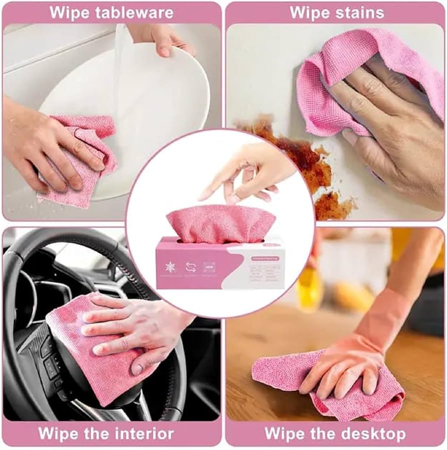 20PCS Disposable Microfiber Cleaning Cloths – Soft, Reusable Kitchen Towels in Tissue-Box Dispenser | Multi-Purpose Absorbent Rags for Household, Dishes, Hands & Surfaces