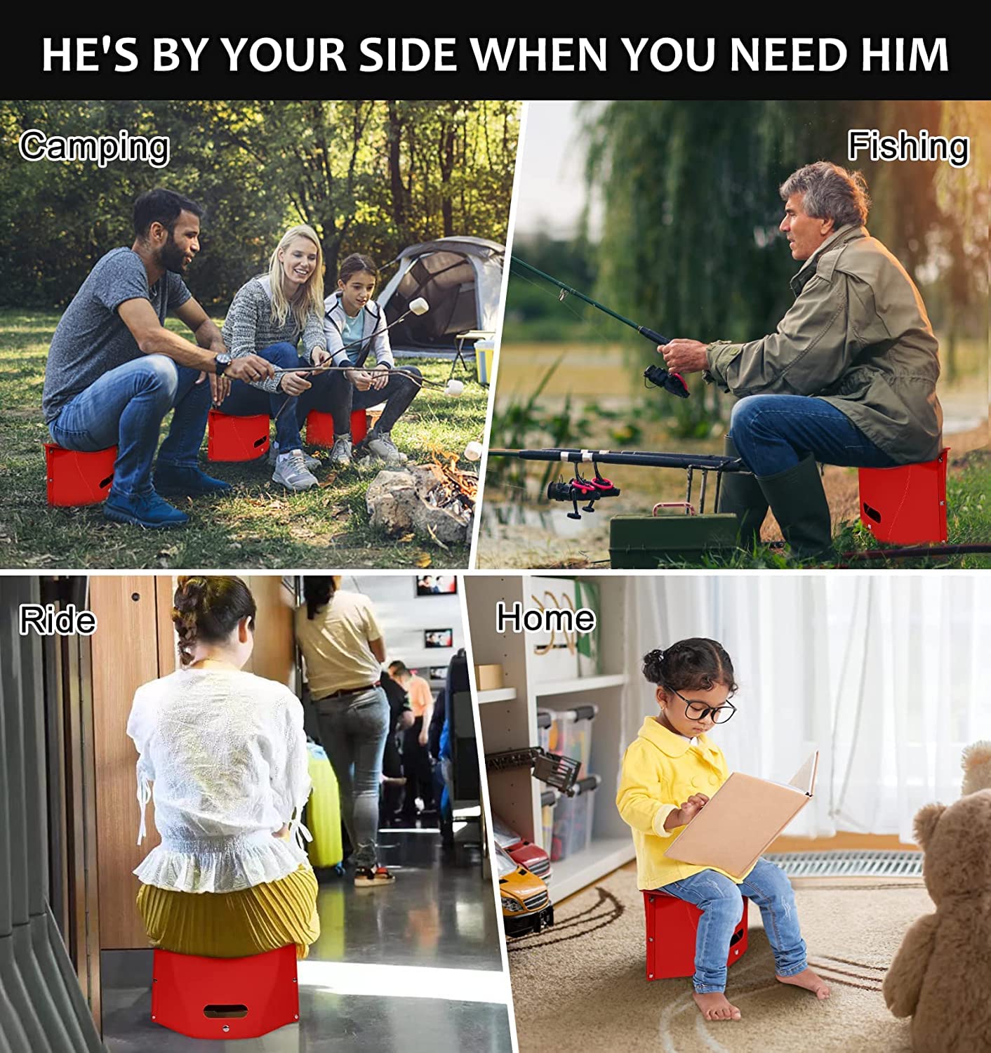 Sturdy & Lite Weight for Train Subway Camping Portable Folding Plastic Paper Stool for Hiking Fishing Opens Easily, Easy to Carry (Pack of 1, Red)