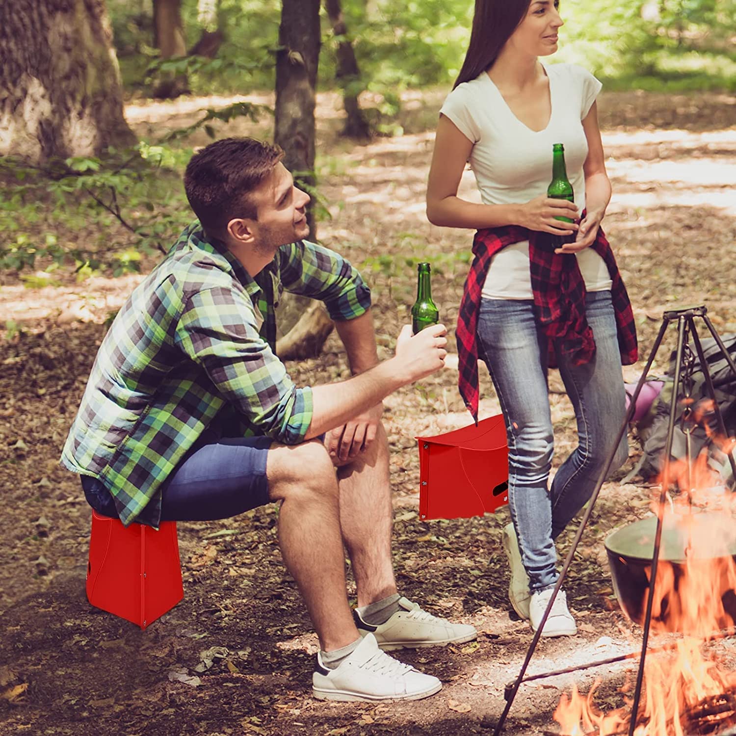 Sturdy & Lite Weight for Train Subway Camping Portable Folding Plastic Paper Stool for Hiking Fishing Opens Easily, Easy to Carry (Pack of 1, Red)