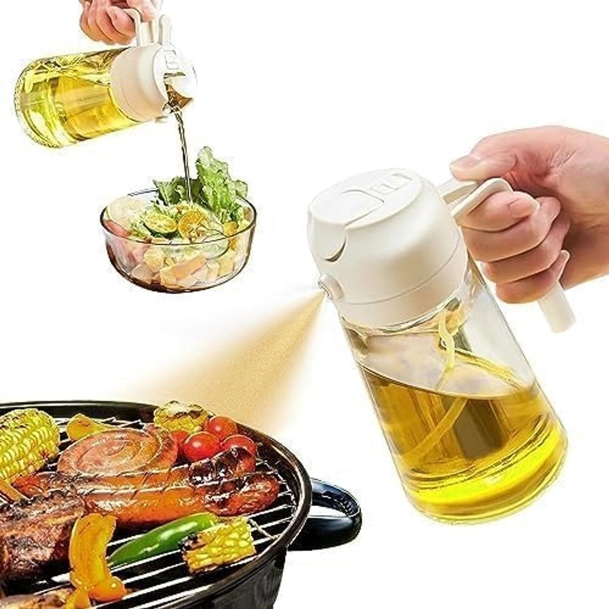 2-in-1 Oil Sprayer and Dispenser Bottle Glass Oil Spray Bottle for Kitchen, Air Fryer, Cooking, BBQ, Salad & Roasting (500ml)